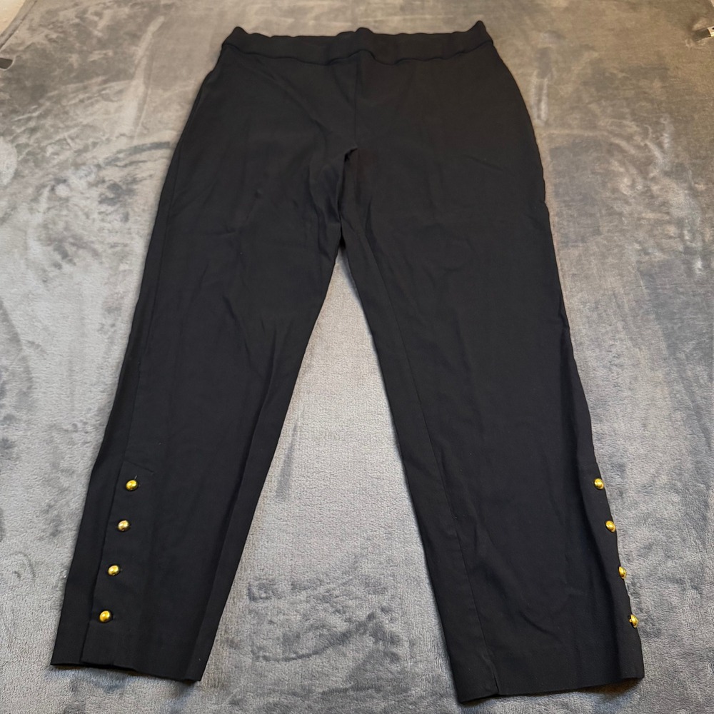 Counterparts Pull On Pants Womens 16 Black Gold Button Hem‎ Stretch Cropped